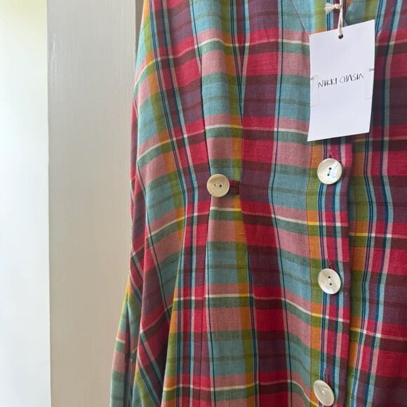 Nikki Chasin Sleeveless Baroness Dress Pink Peony Plaid - Picture 6 of 6